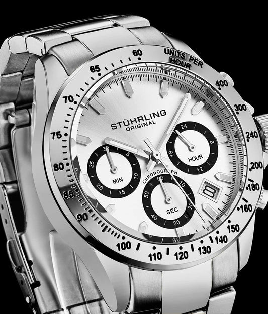Stuhrling Original Ultima 3960 Men's Quartz Chronograph Watch, 42mm, Silver Dial, Stainless Steel Bracelet