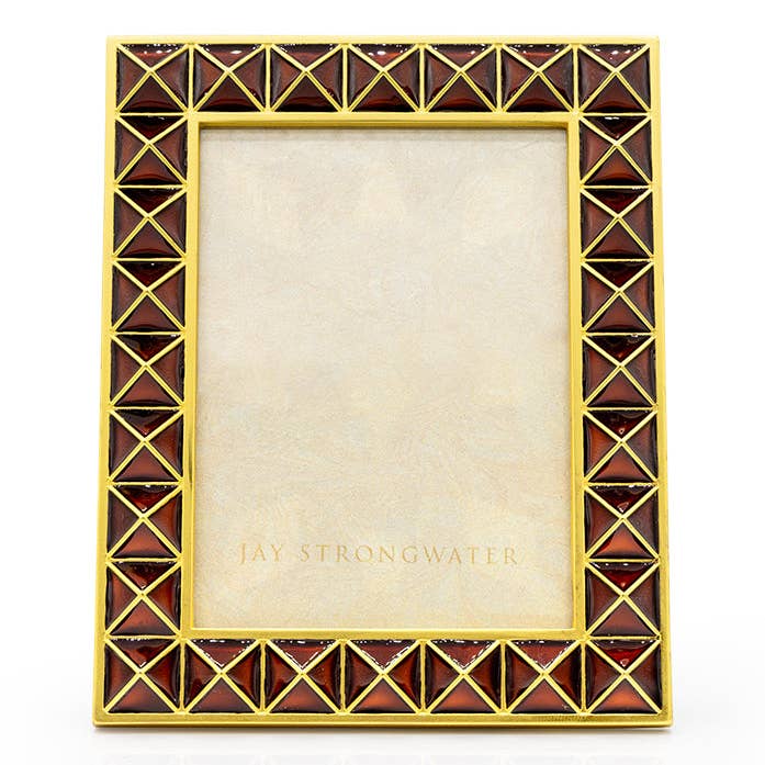 Jay Strongwater Abaculus Pyramid 3" x 4" Enamel Gold-Finished Picture Frame, Safari