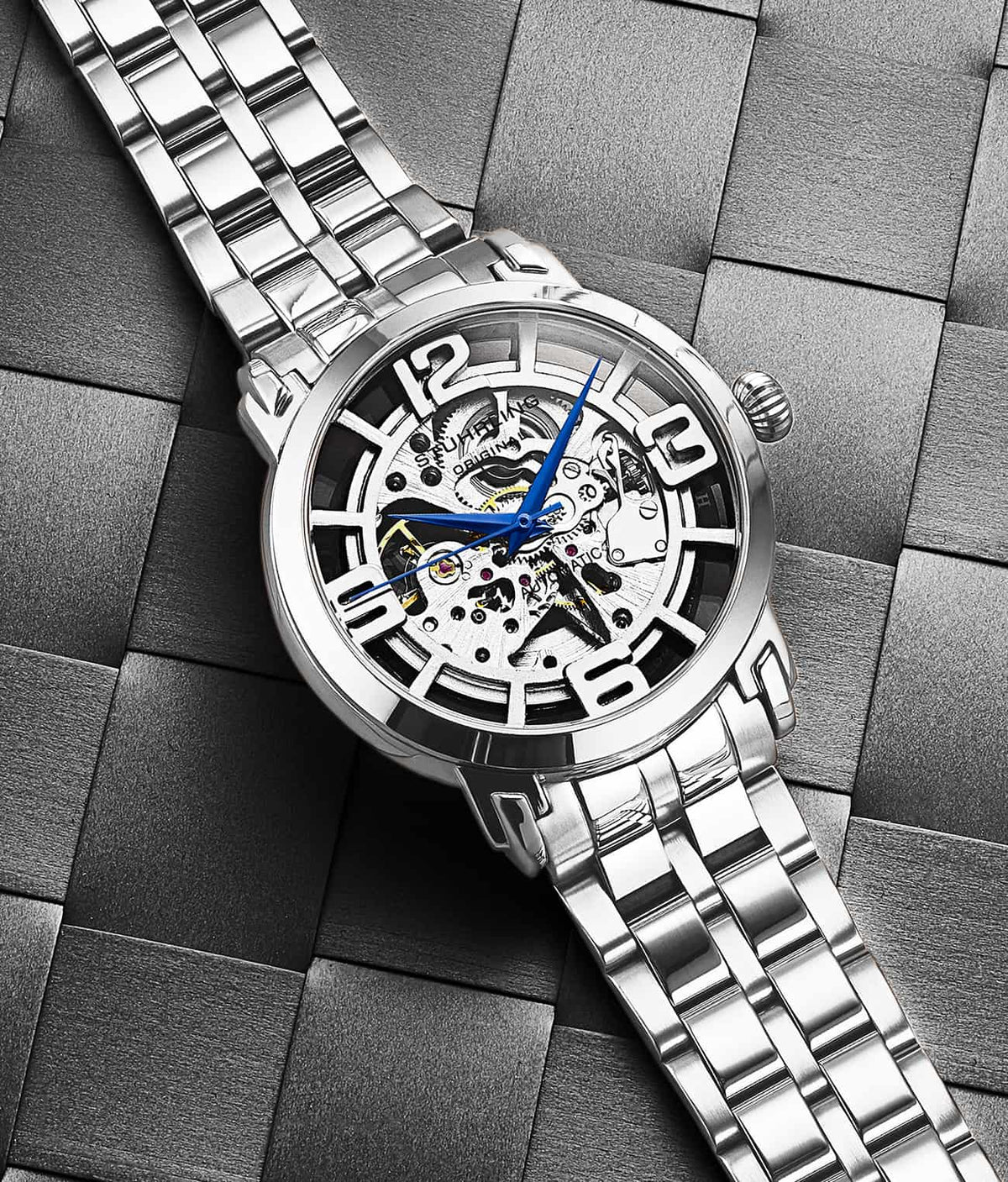 Stuhrling Original Winchester 3964 Men's Automatic Skeleton Watch, 42mm, Silver Bezel, Silver Link Bracelet