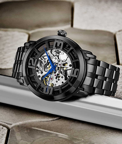 Stuhrling Original Winchester 3964 Men's Automatic Skeleton Watch, 42mm, Black Bezel, Black Link Bracelet