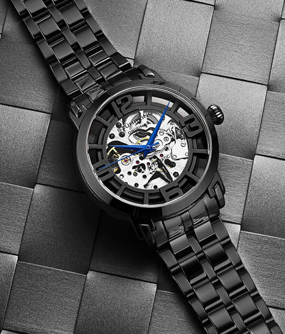 Stuhrling Original Winchester 3964 Men's Automatic Skeleton Watch, 42mm, Black Bezel, Black Link Bracelet