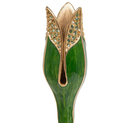 Jay Strongwater Ambrosius Tulip Green Candlestick Holder, Leaf Swarovski Crystal Enamel Gold-Finished
