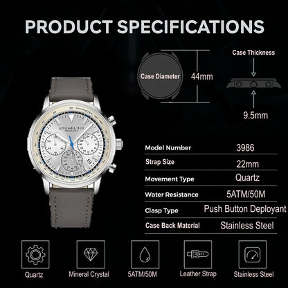 Stuhrling Original Monaco Men's Quartz Chronograph Watch, 44mm, Style ZZDB4