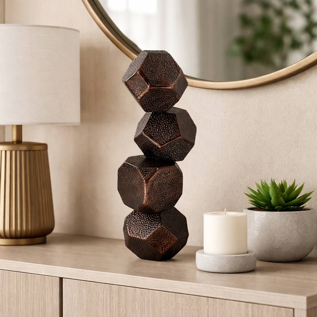 Decorative Sculpture - Bronze Metal Stacked Sphere, 22 in.