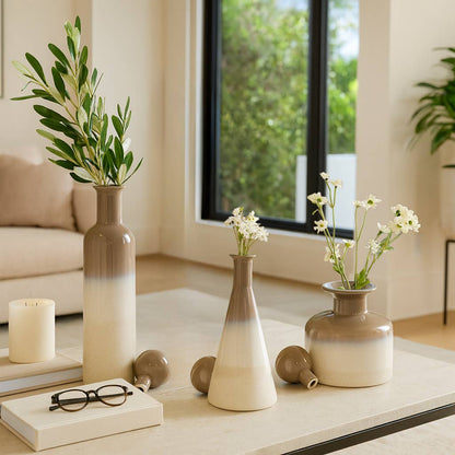 Decorative Vases Set of 3 - Tan Ceramic Bottles, 21/16/11 in