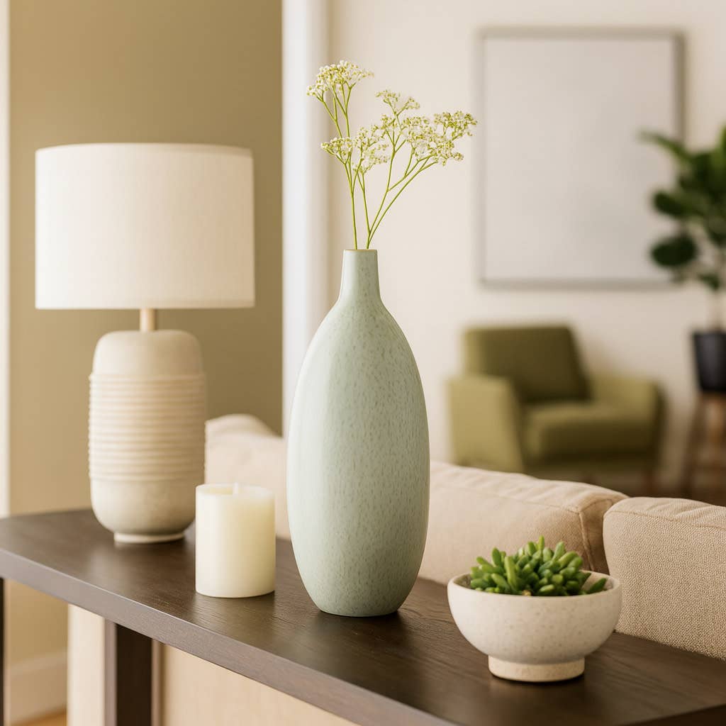 Decorative Vase - Green Ceramic Portugal Style, 21 in.