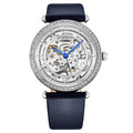 Stuhrling Original Luxe 4022 Women's Automatic Watch, 38mm, Navy Leather Strap, Skeleton Dial