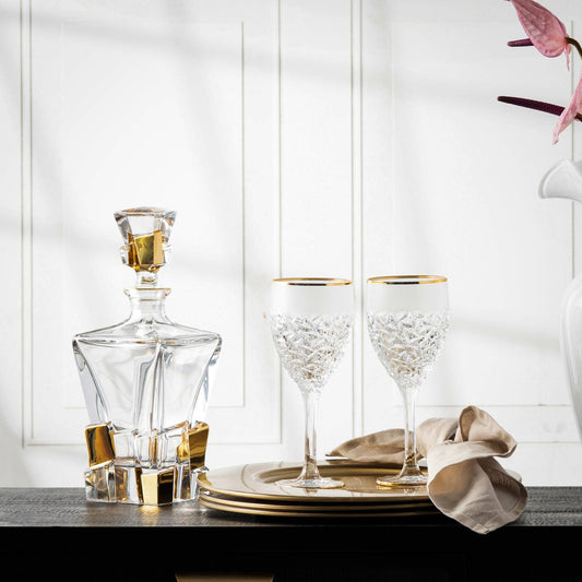 Crack Crystal Decanter with Gold Detail, 28 oz.