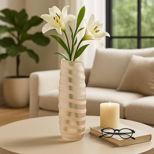 Decorative Vase - Ivory Glass Tall Ribbed Silhouette, 12 in.