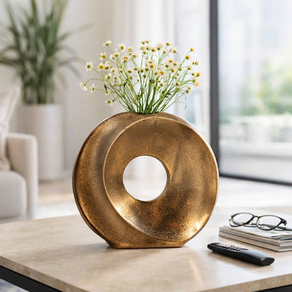 Decorative Vase - Bronze Metal Cut-Out Design, 10 in.