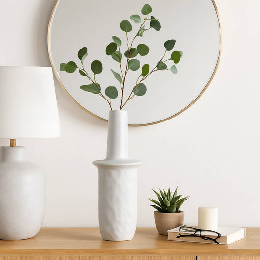 Decorative Vase - Ivory Ceramic Unique Flared Top, 22 in.