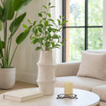 Decorative Vase - Ivory Ceramic Unique Sculptural, 15 in.