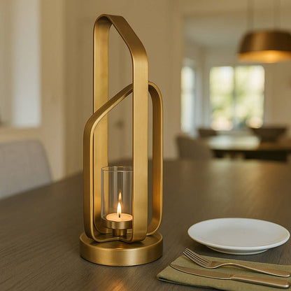 Candle Holder - Gold Metal Stylish Hurricane, 21 in.