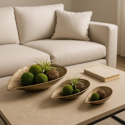 Decorative Bowls Set of 3 - Gold Metal Leaf, 12/15/18 in.