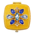Jay Strongwater Luella 2" Square Jeweled Compact Mirror, Austrian Crystal Gold-Finished Delft Garden