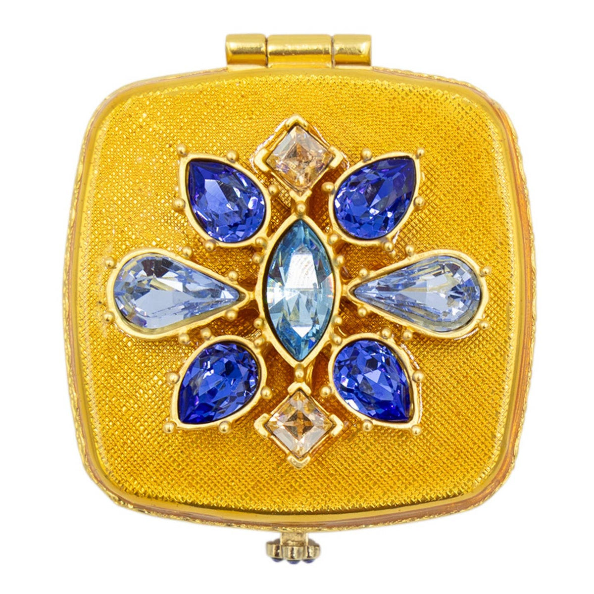 Jay Strongwater Luella 2" Square Jeweled Compact Mirror, Austrian Crystal Gold-Finished Delft Garden