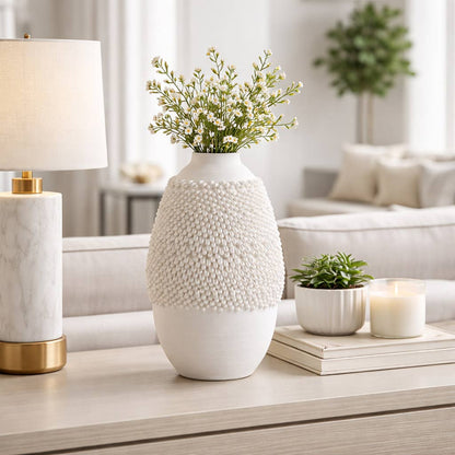 Decorative Vase - Tan Ceramic with Layered Loop Design, 14 in.