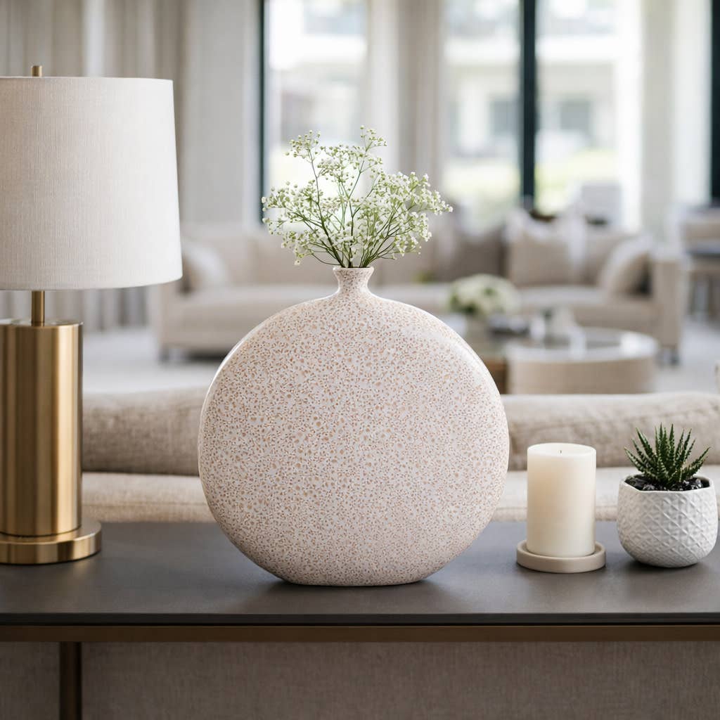 Decorative Vase - Ivory Ceramic Textured Surface, 12 in.