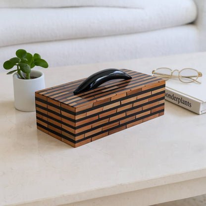 Decorative Box - Brown Resin Brick-Pattern with Lid, 17 in.