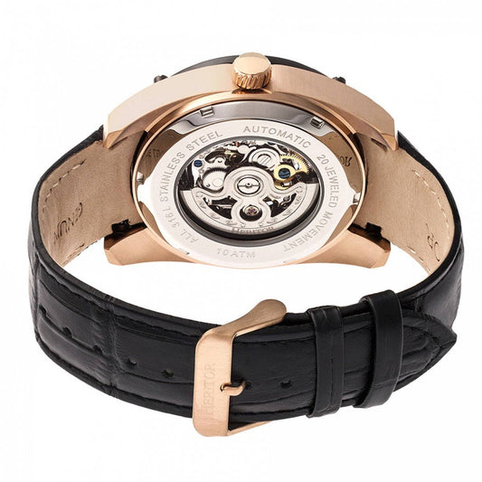 Heritor Daniels Men's Automatic Semi-Skeleton Leather Watch, Rose Gold/Black