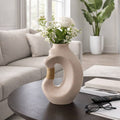Decorative Vase - Tan Ceramic Small Leather Wrap, 13 in.