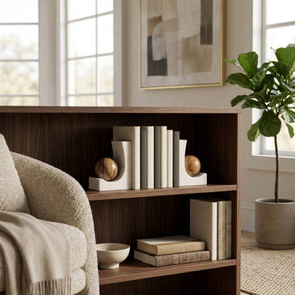 Bookends Set of 2 - Brown Marble Modern Globe Detail, 6 in.