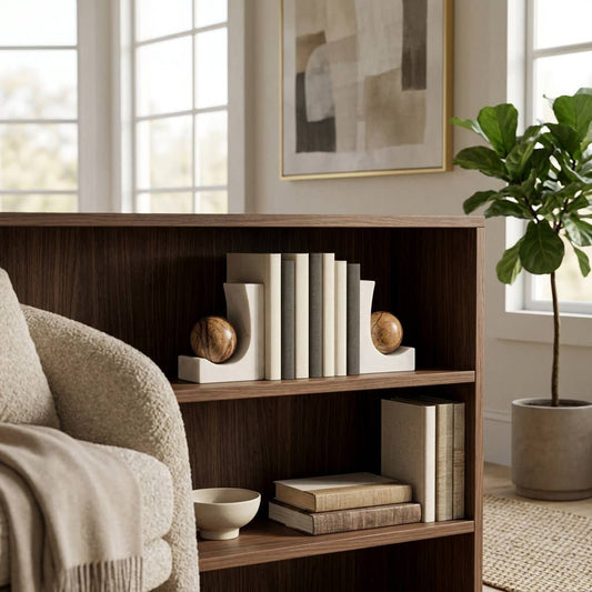 Bookends Set of 2 - Brown Marble Modern Globe Detail, 6 in.