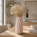 Decorative Vase - Pink Ceramic Twisted 3D Printed, 12 in.