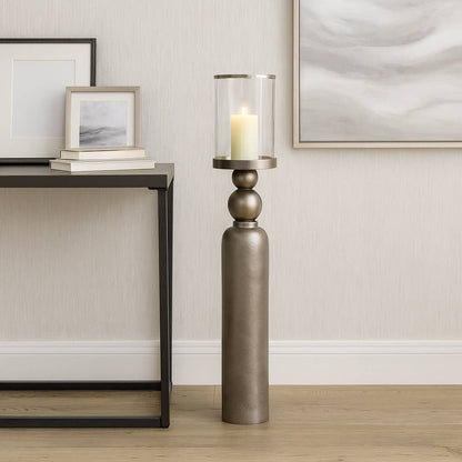 Candle Holder - Silver Metal Removable Hurricane, 41 in.