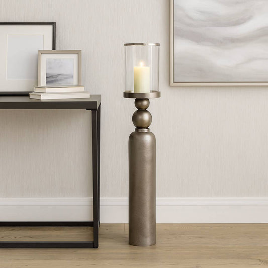 Candle Holder - Silver Metal Removable Hurricane, 41 in.
