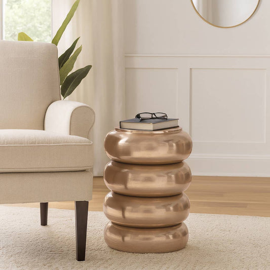 Side Table - Gold Metal Narrow Bold Rounded Drum, 20 in.