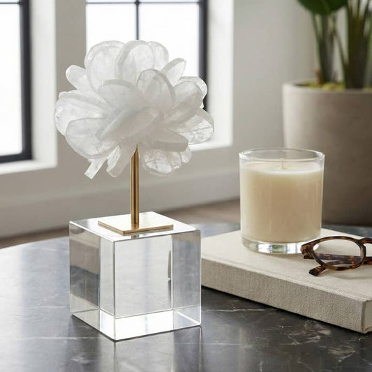 Decorative Object - White Crystal Flower Design, 8 in.