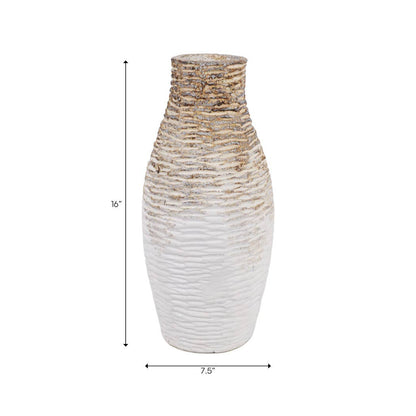 Decorative Vase - White/Brown Ceramic Tall Textured, 16 in.