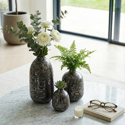 Vases Set of 3 - Black Ceramic Modern Bud, 4/7/9 in.