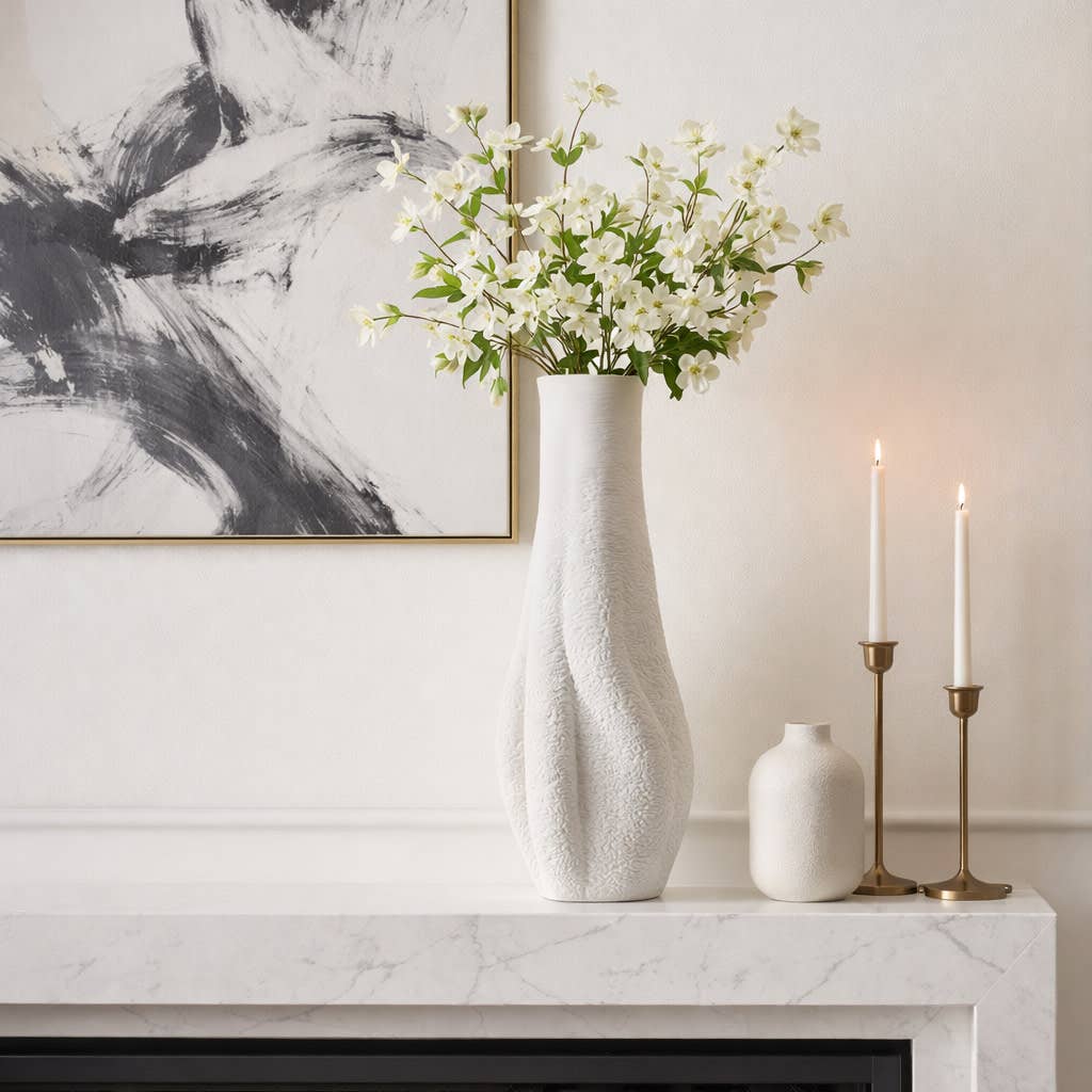 Decorative Vase - White Porcelain 3D Printed, 20 in.