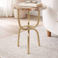 Side Table - Gold Metal Wood Hammered Base, 20 in.