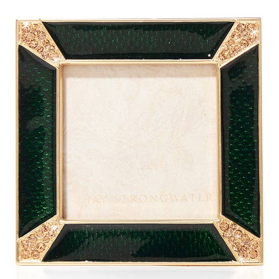Jay Strongwater Leland Pavé Corner 2" Crystal Enamel Picture Frame, Green