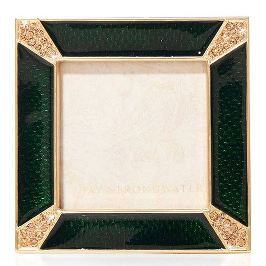 Jay Strongwater Leland Pavé Corner 2" Crystal Enamel Picture Frame, Green