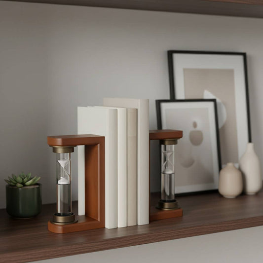 Bookends Set of 2 - Brown Wood Modern Hourglass, 10 in.