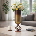 Decorative Vase - Bronze Glass Urn with Metal Stand, 24 in.