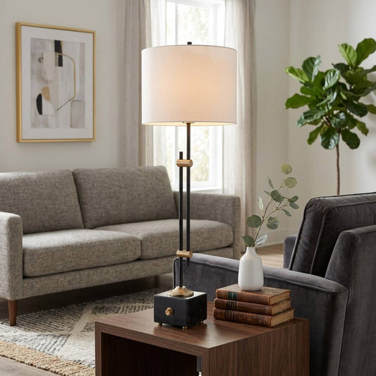 Table Lamp - Gold/Black Metal Marble Dual-Rod Base, 36 in.
