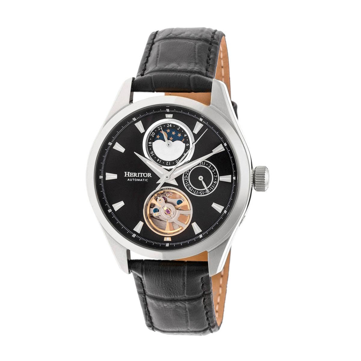 Heritor Sebastian Men's Automatic Semi-Skeleton Leather Watch, Style HERHR6902