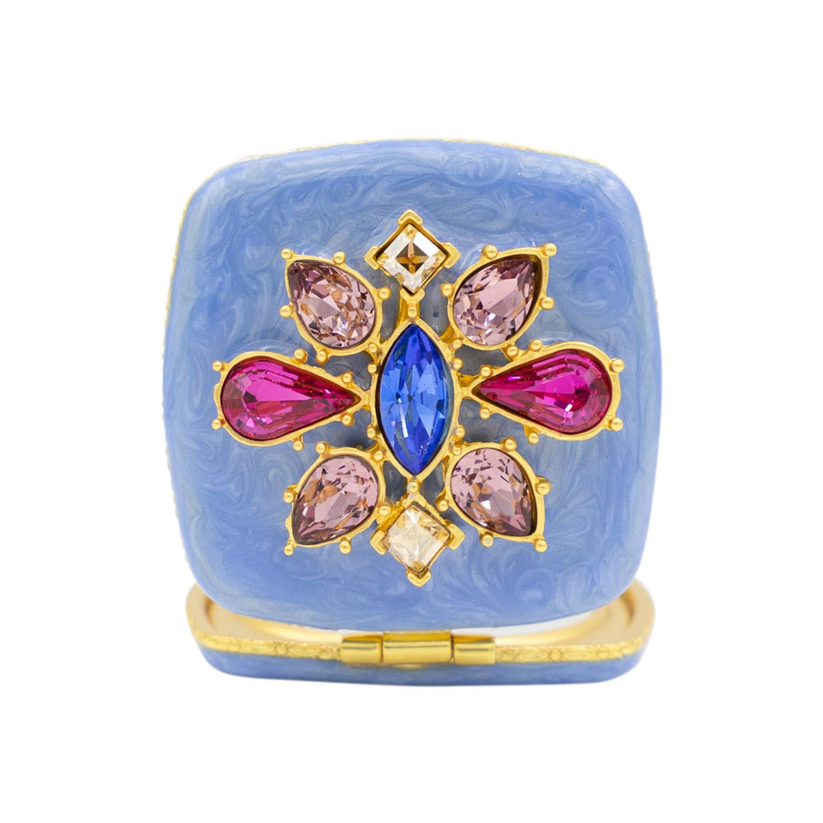 Jay Strongwater Luella 2" Square Jeweled Compact Mirror, Flora & Fauna