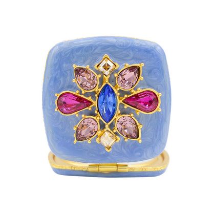 Jay Strongwater Luella 2" Square Jeweled Compact Mirror, Flora & Fauna