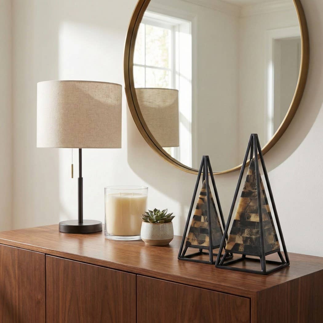 Sculptures Set of 2 - Black/Brown Metal Pyramid, 13/12 in.