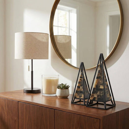 Sculptures Set of 2 - Black/Brown Metal Pyramid, 13/12 in.