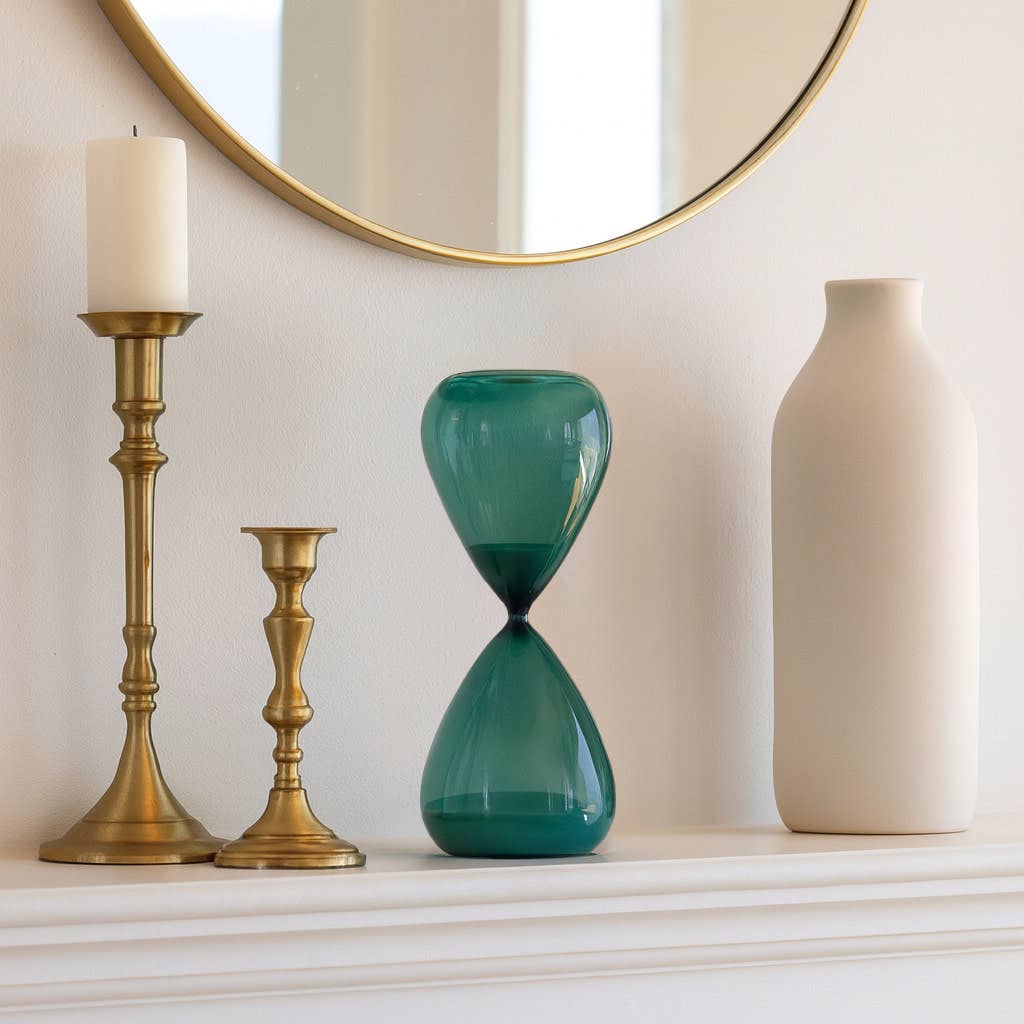 Decorative Object - Blue Glass Hourglass Sculpture, 14 in.