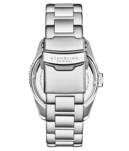 Stuhrling Original Voyager GMT 4017 Men's Quartz GMT Watch, 42mm, Blue Dial, Silver-Tone Brushed And Polished Link Bracelet