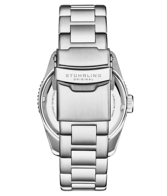 Stuhrling Original Voyager GMT 4017 Men's Quartz GMT Watch, 42mm, Blue Dial, Silver-Tone Brushed And Polished Link Bracelet