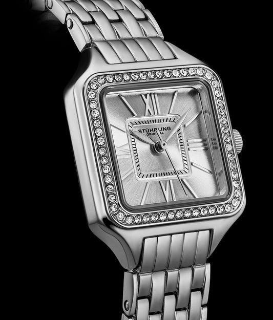 Stuhrling Original Confidant 4020 Women's Quartz Watch, 27mm, White Dial, Crystal-Accented Bezel